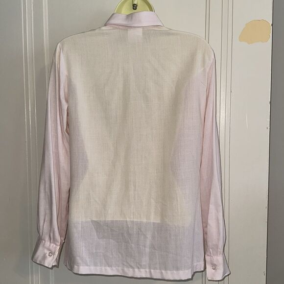 Vtg 70s Panther Light Pink Polyester/Rayon Button-Up Shirt/Removable Bow Tie - Picture 6 of 8